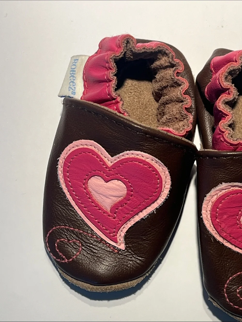 Robeez Dark Brown and Pink Heart Baby Soft-Soled Shoes